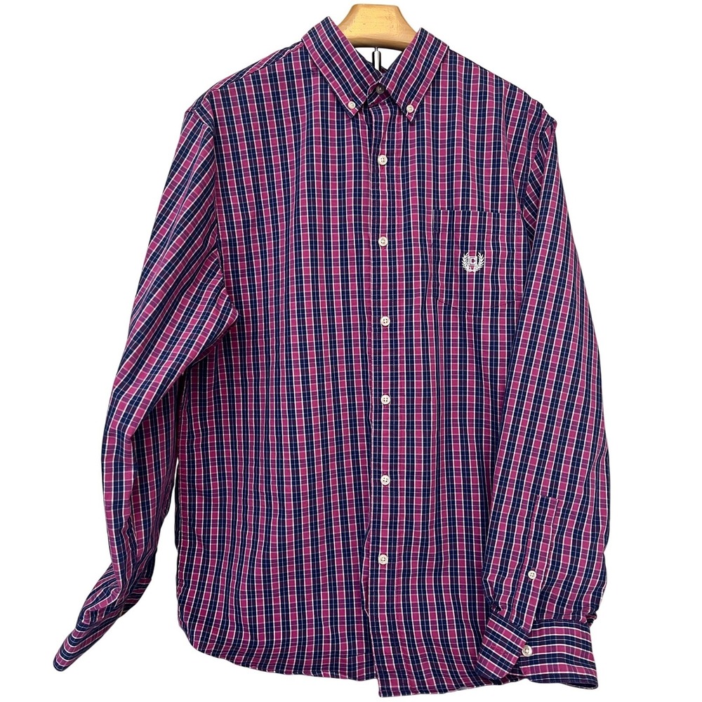 Chaps Mens Plaid Button Down Shirt Large Stretch‎ Easy Care Casual